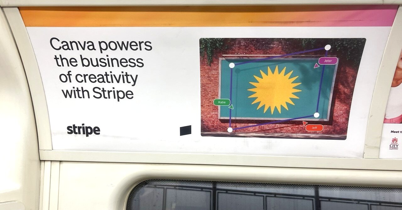 Photograph of an advert on the London Underground: Canva