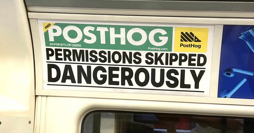 Photograph of an advert on the London Underground: PostHog